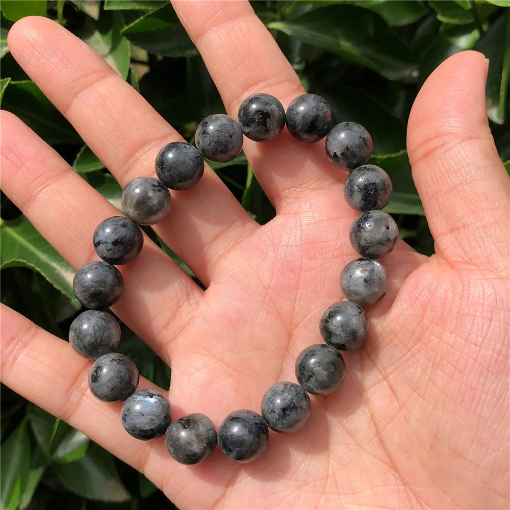 1 Fengbaowu Natural Stone Larvikite Bracelet Black Moonstone Round Beads Crystal Treatment Stone Jewelry Gift 241017