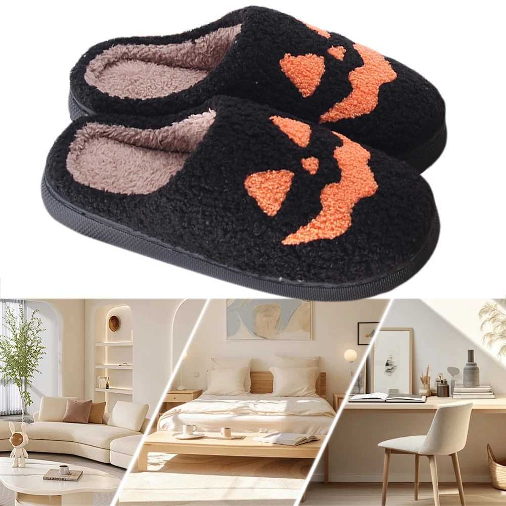 Cozy Halloween Pumpkin Plus closed toe fur slider suitable for both men and women with non slip soleCL241017