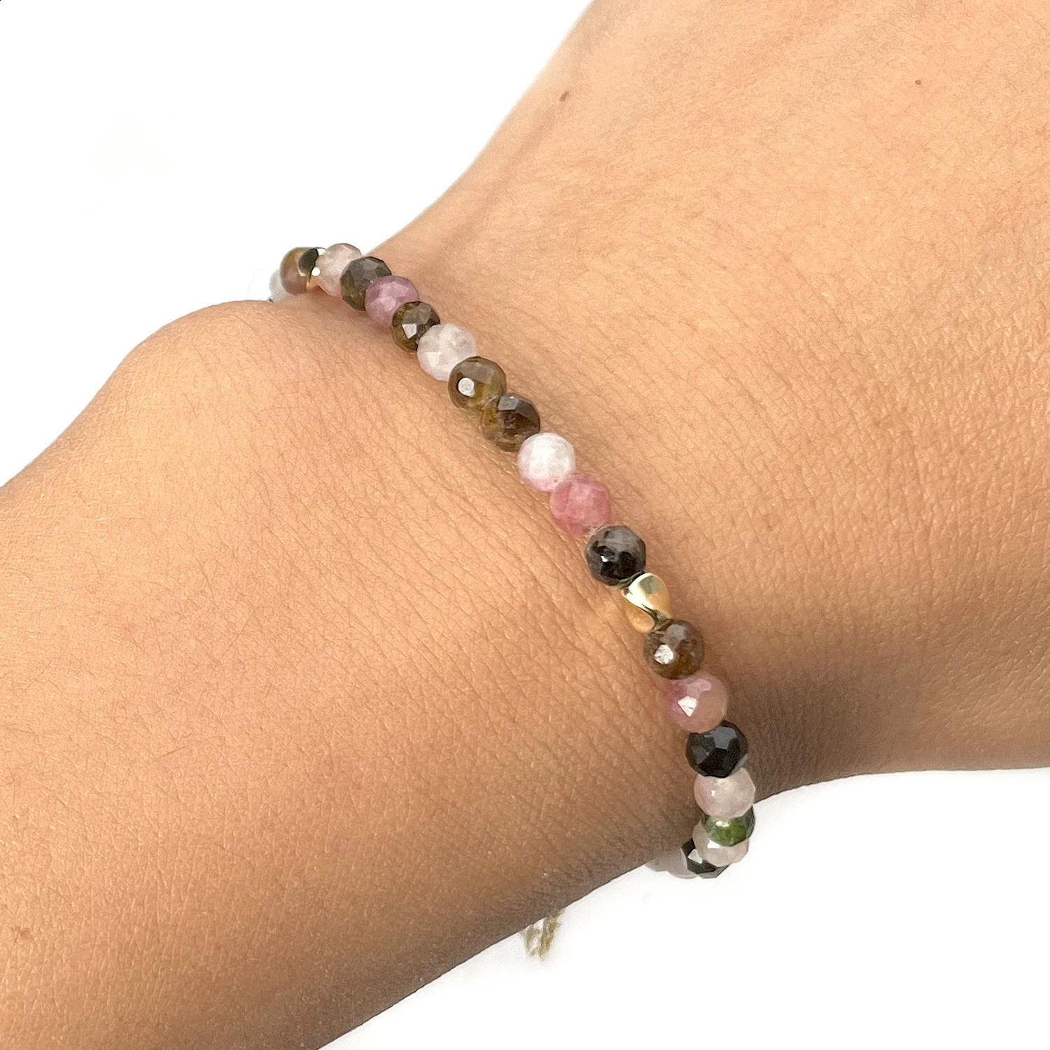 gold chain natural 5mm face stone rainbow multi-color tourmaline bracelet womens magnetic buckle BOHO jewelry 241017