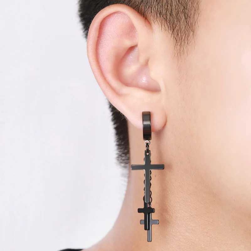 1 piece of punk stainless steel clip earrings suitable for men women black non perforated Gothic jewelry boys and girls W241017