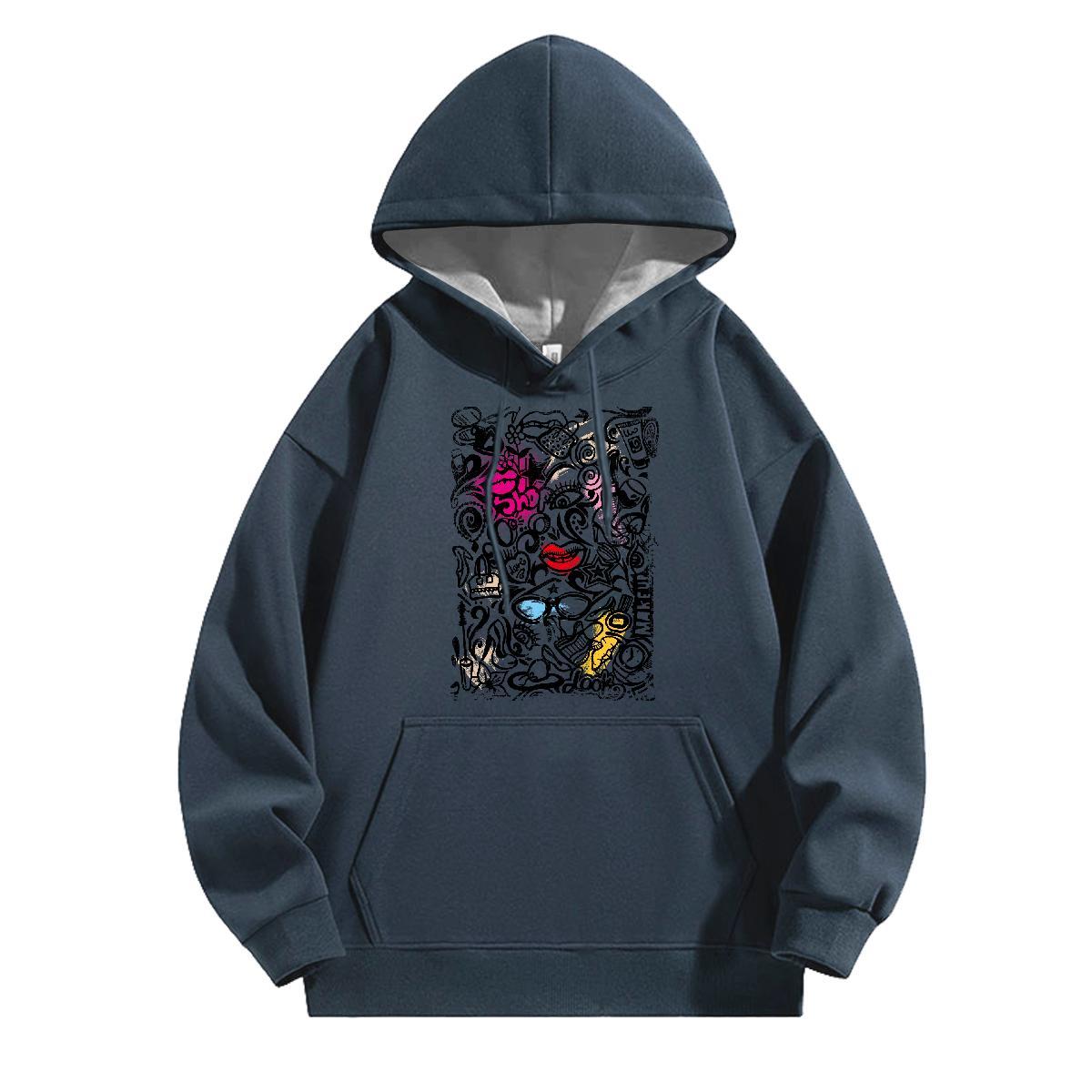 Stylist Unisex Sweatshirts Drawstring Long Sleeve High Quality Couples Hoodie Graphic Hoody Casual Daily Wear Thick Fleece