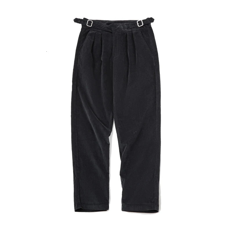 Maden Retro Corduroy Gurkha Mens Adjustable Double Waist Label Solid Color Straight Casual Pants Autumn Trouser 241017