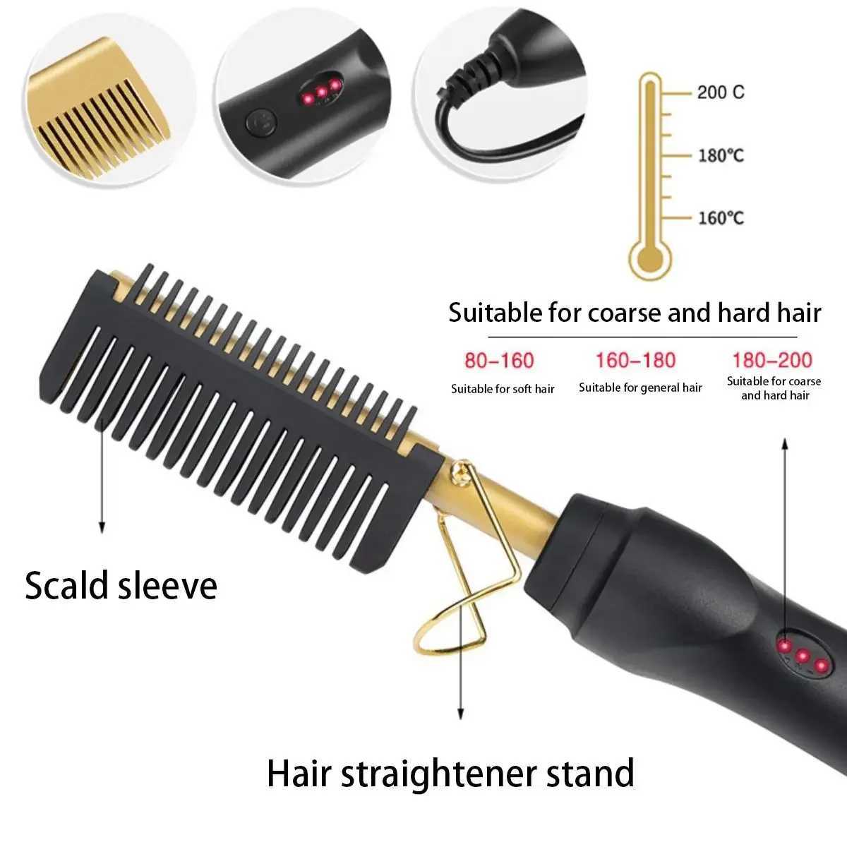 Hot Comb Hair Straightener Heat Pressing Combs Electric Hair Straightening Comb Curling Iron For Natural Hair Beard Wigs GiftXJ241016
