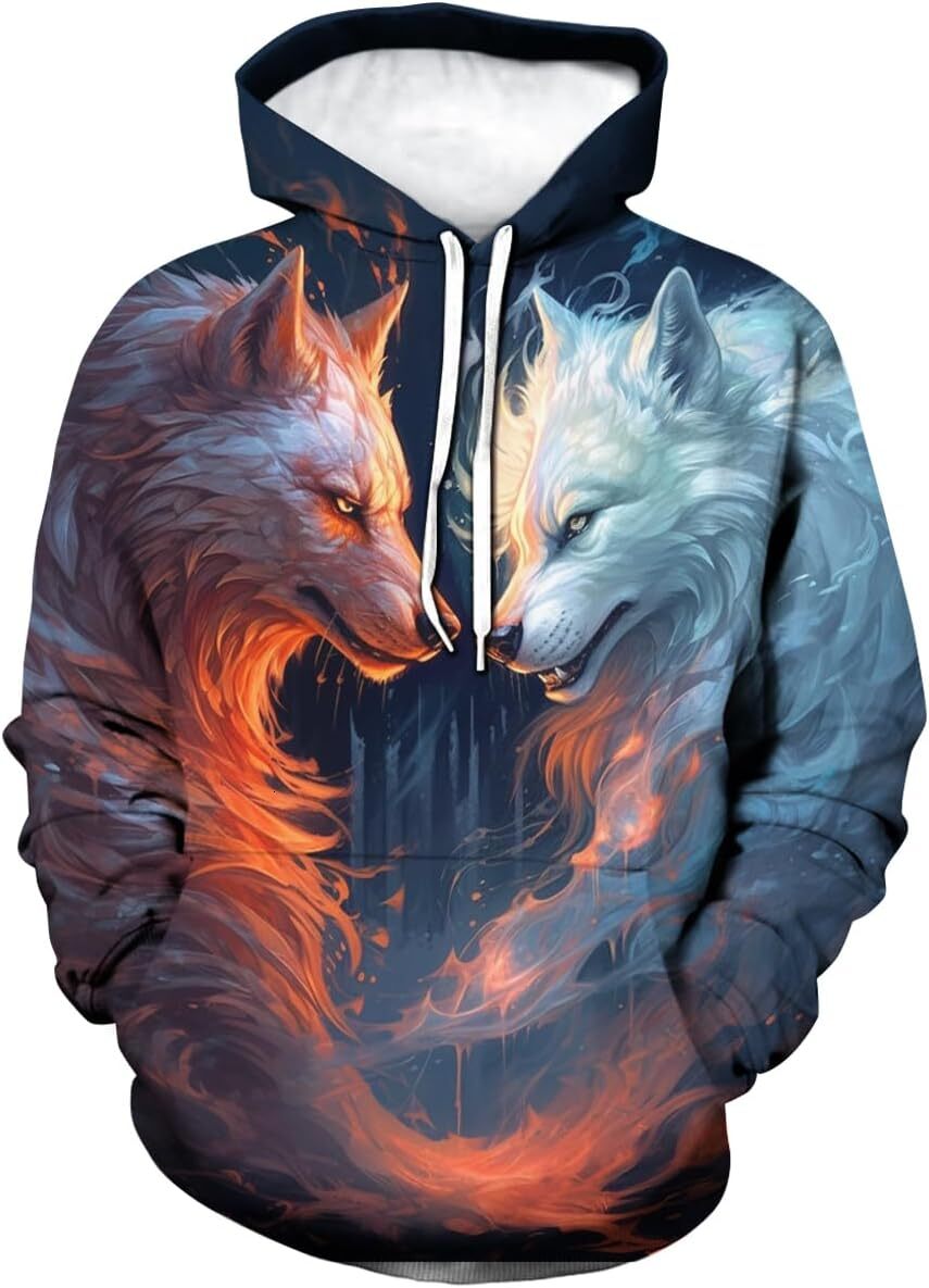 Hoodie for Mens Womens Mens Wolf Hoodie 3D Print Novelty Graphic Hoodies Fashion Wolf Pullover For Men Graphic Hoodies sweatshirt Fashionable and Warm