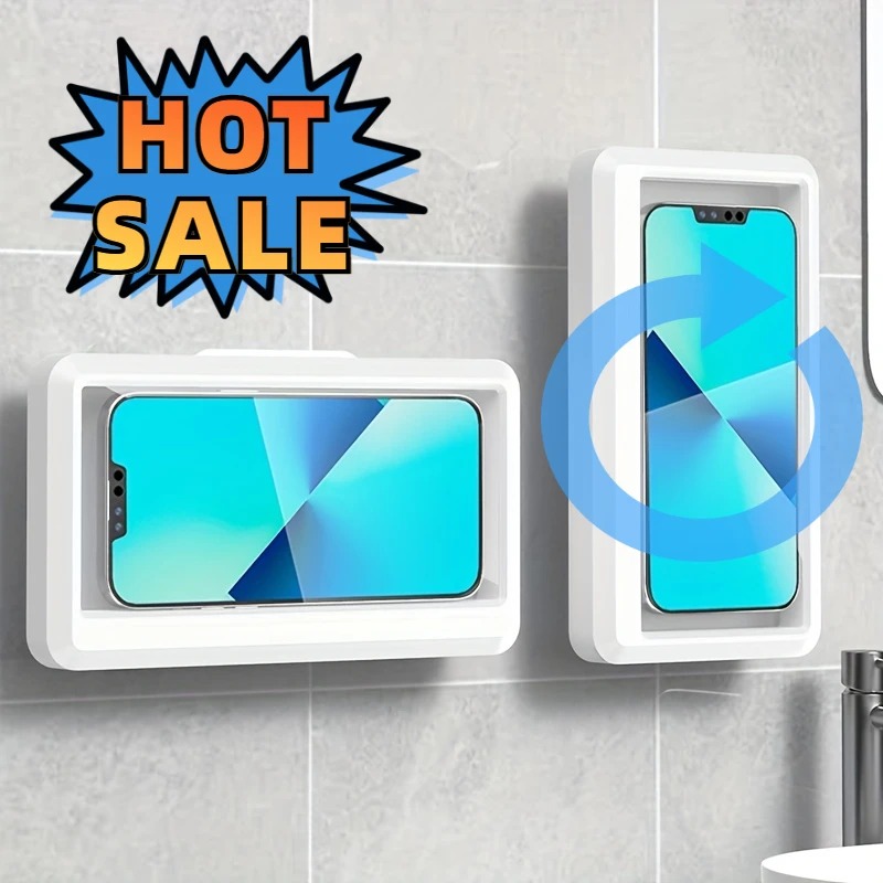 Bathroom Waterproof Phone Holder Box Self-adhesive Touch Screen Universal Shower Phone Case Stand Wall Mount Bathroom Glass Mirror Bathtub Kitchen up 
