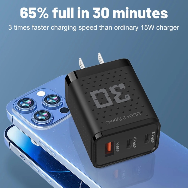 3Ports USB C Charger Fast Charging Wall Charger 30W Type C Power Adapter + 2USB A Wall Plug For iPhone Samsung Xiaomi Huawei Mobile Phone Adapter