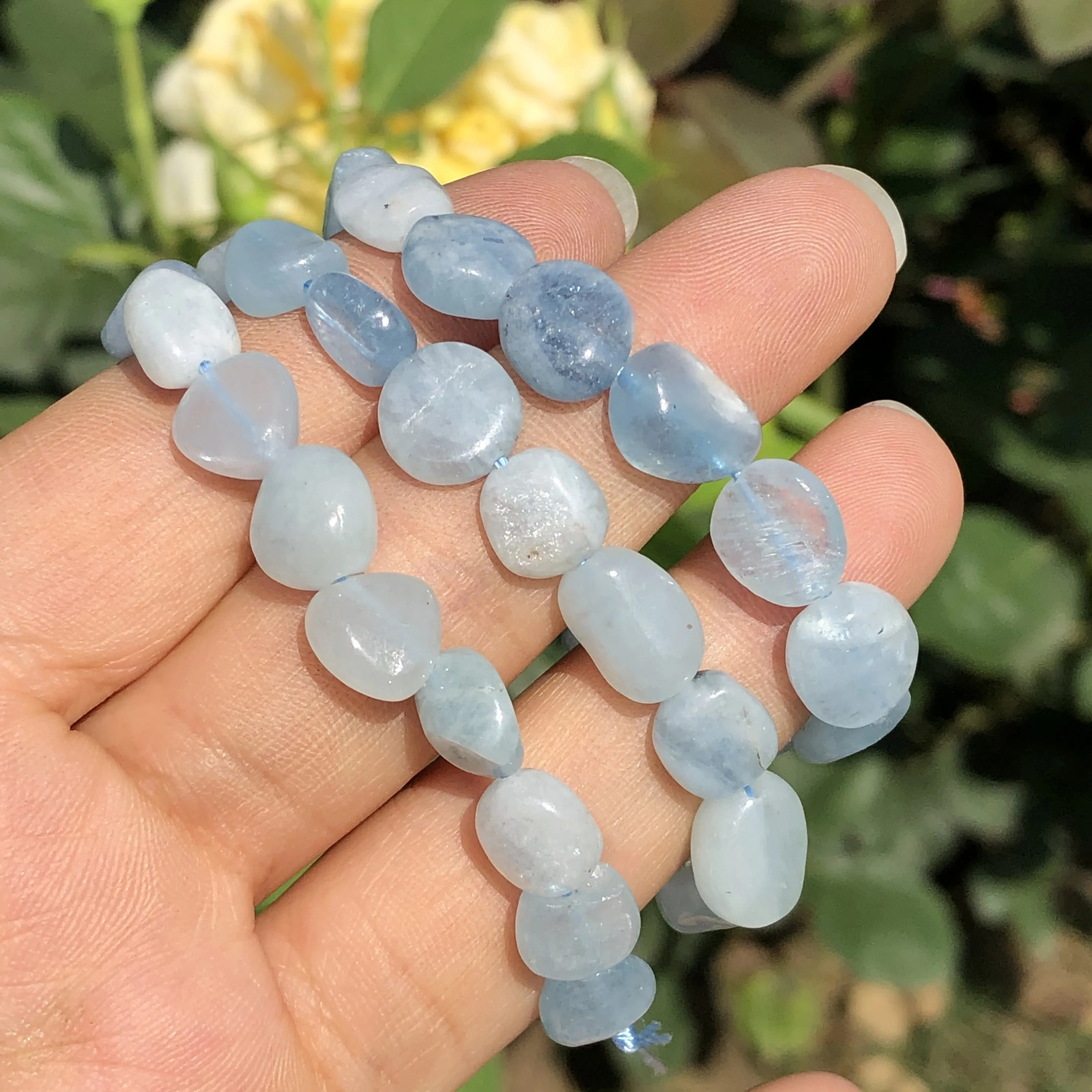 7-10mm natural irregular blue aquamarine gemstone free-form loose spaced beads for jewelry making DIY bracelet necklace 1 strand 241017