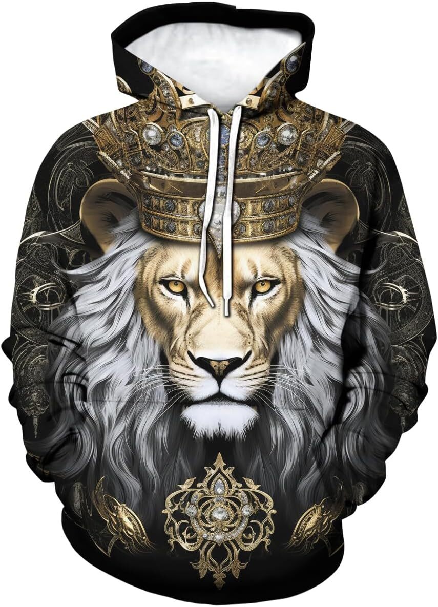 Hoodie for Mens Womens Mens Lion Hoodie Fashion Lion Printed Hoodies Novelty Sweatshirts Fashion Pullover Graphic Hoodies sweatshirt Fashionable and W