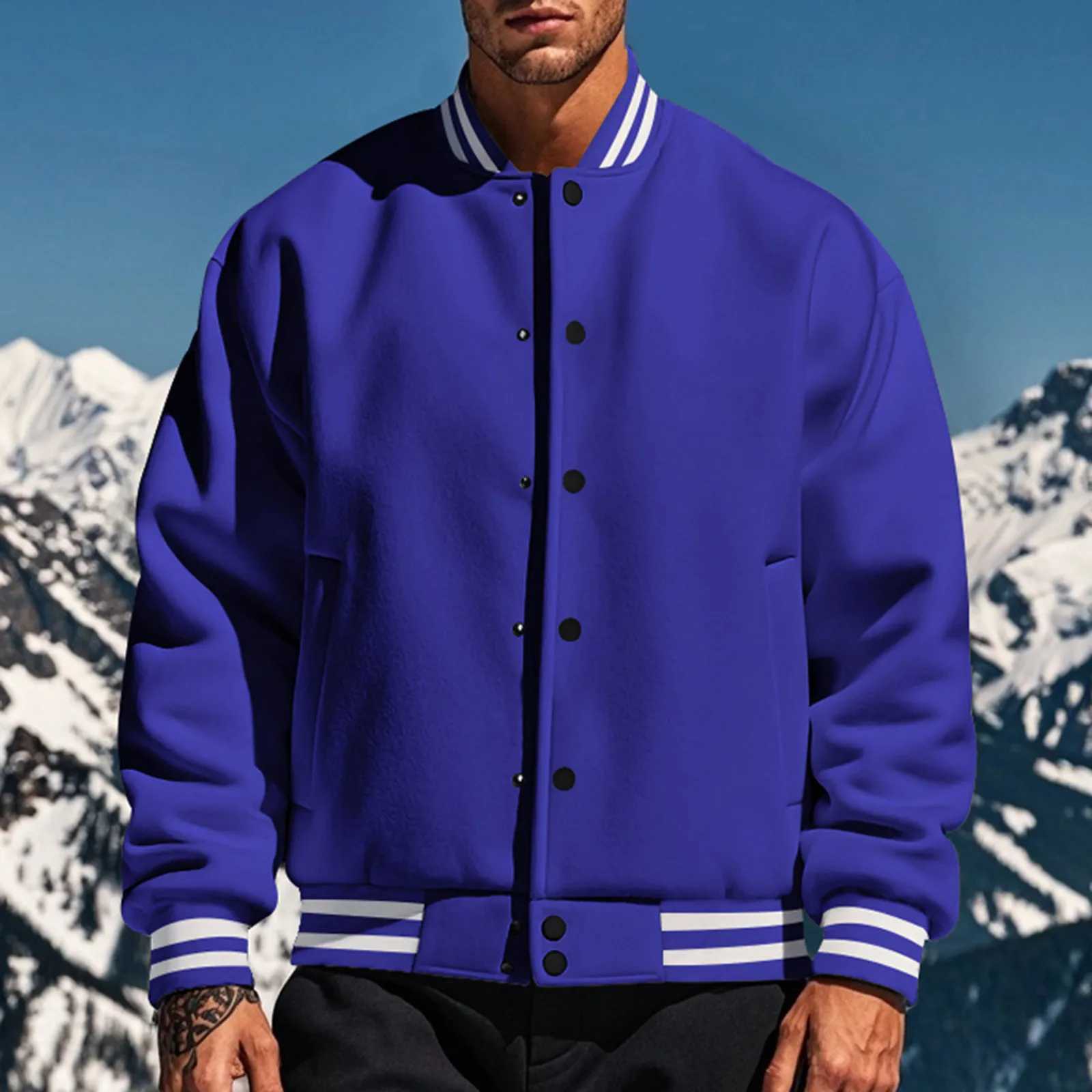 Mens Spring and Autumn College Jacket Solid Color Korean Fashion Loose Baseball Uniform Couple Windproof Waterproof Bomb Jacket M241017
