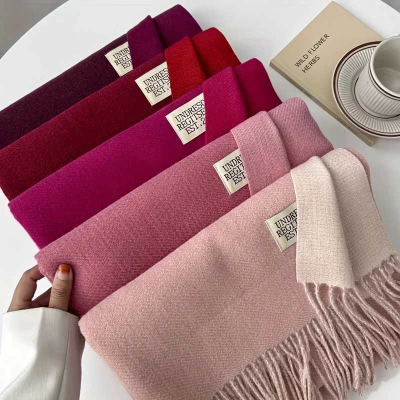 Double sided thick shoulder Versatile warm brown shawl autumn fashion basic cold resistant shawl X241017