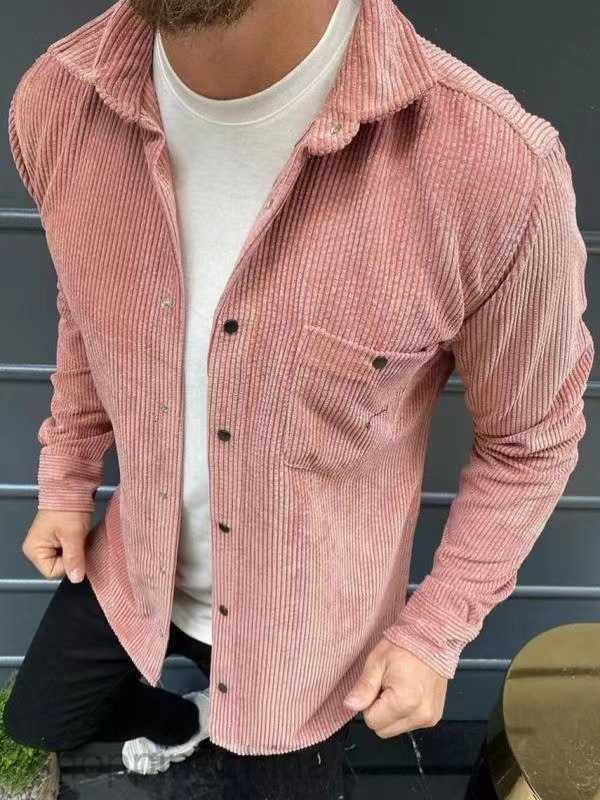 Men's Jackets Coats Men's autumn new pure color long sleeve jacket casual Lapel corduroy thickened cardigan