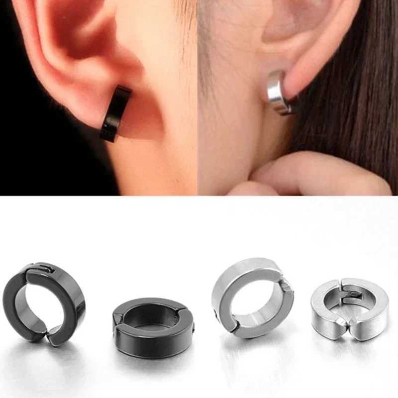 1 pair of unperforated earrings stainless steel clip on fake earrings round earrings clip on womens punk party fashionable and sexy jewelry W241017