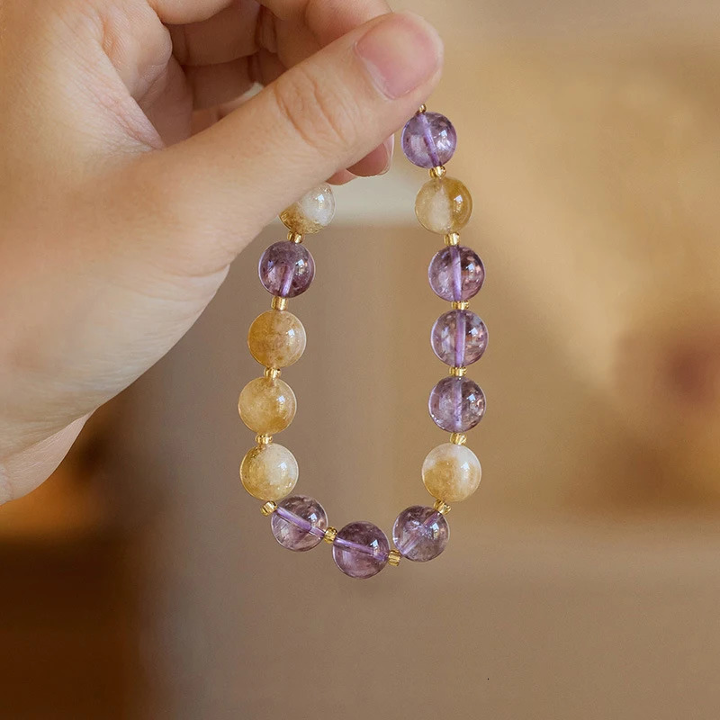 10mm Natural Amethyst Bead Chain Elastic Bracelet for Womens Lucky Jewelry Accessories YBR1264 241017