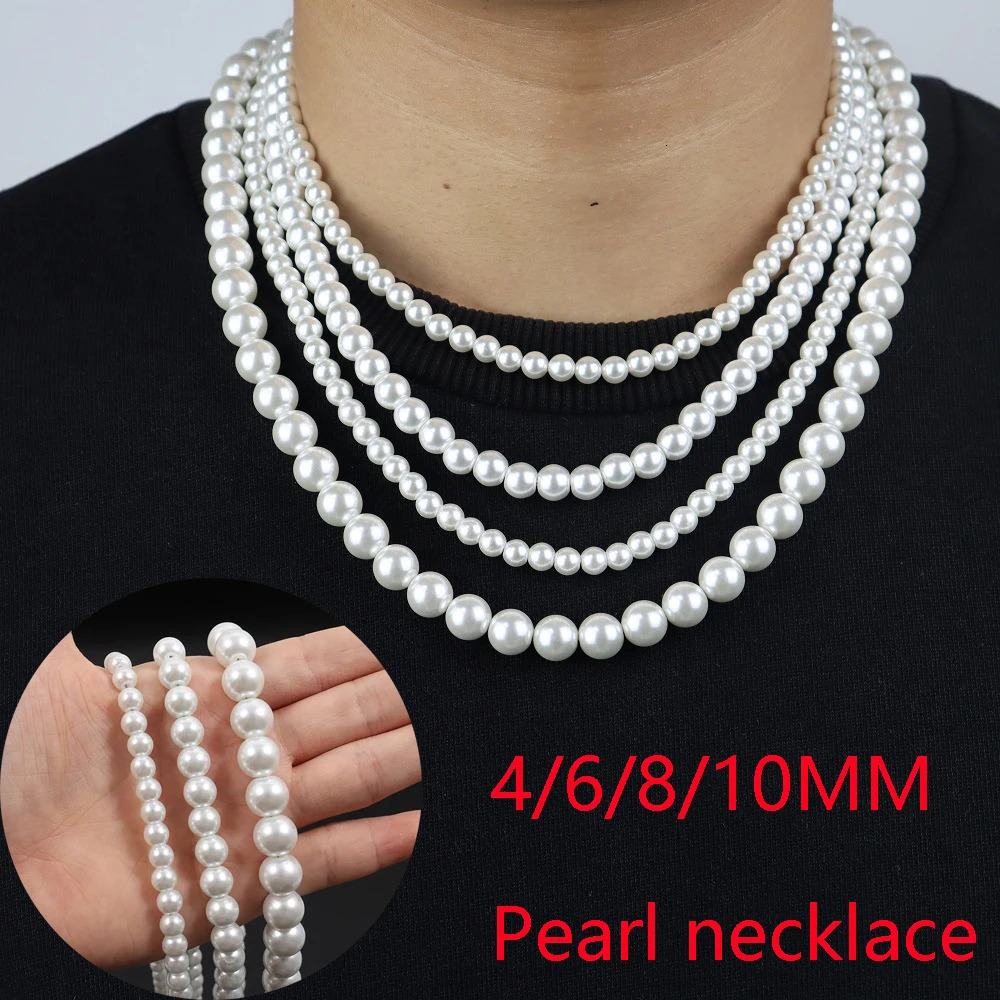 Trendy Pearl Necklace Men Temperament Simple Handmade Strand Bead For Women Jewelry Gift y241010