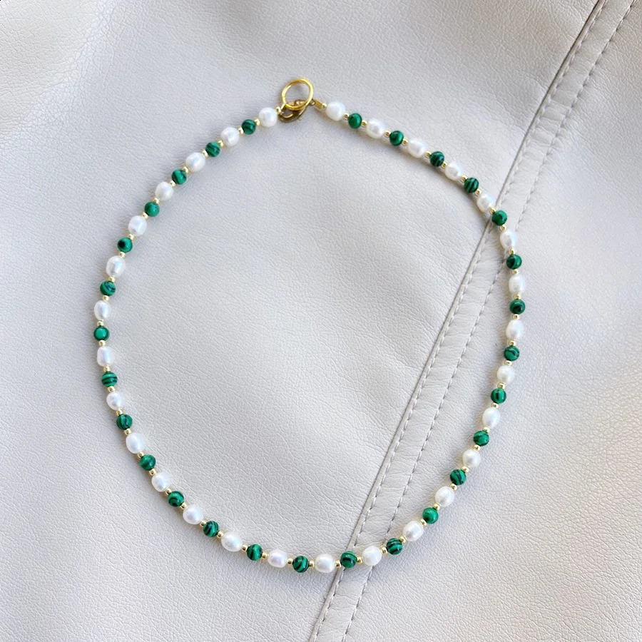 Natural freshwater pearl green natural stone necklace for women sweet and cool n bead pearl necklace 241017
