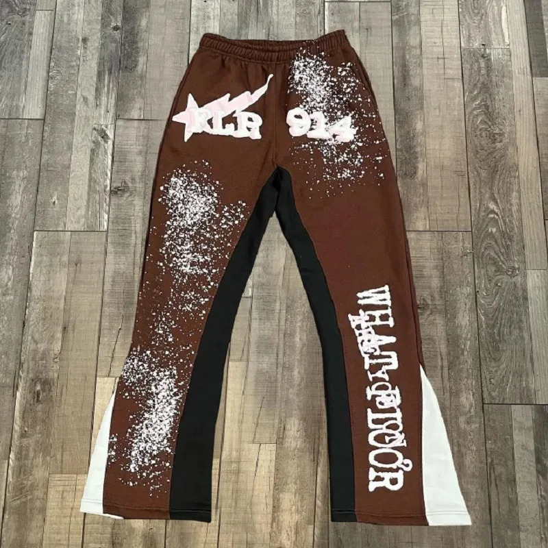 Y2k Street Printed Flared Pants Mens Harajuku Casual Loose Wide Leg Pants Joggers Hip Hop 2024 Straight Vintage Trouseres Pants 241017