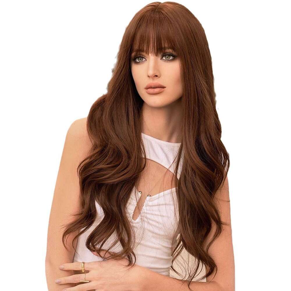 Wig, Women's Long Curly Hair, Warm Brown, Daily All Season Wig, High Temperature Silk Full Head Cover