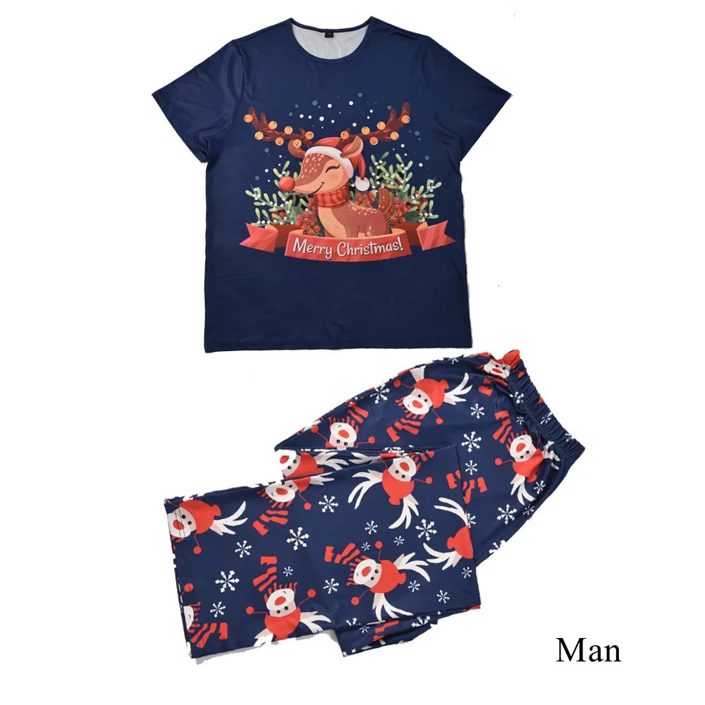 Mom Daughter Dad Son Dog Matching Outfits Family Christmas Pajamas Set Short Sleeve TopTrousers Sleepwear Cute Soft Pyjamas 241017