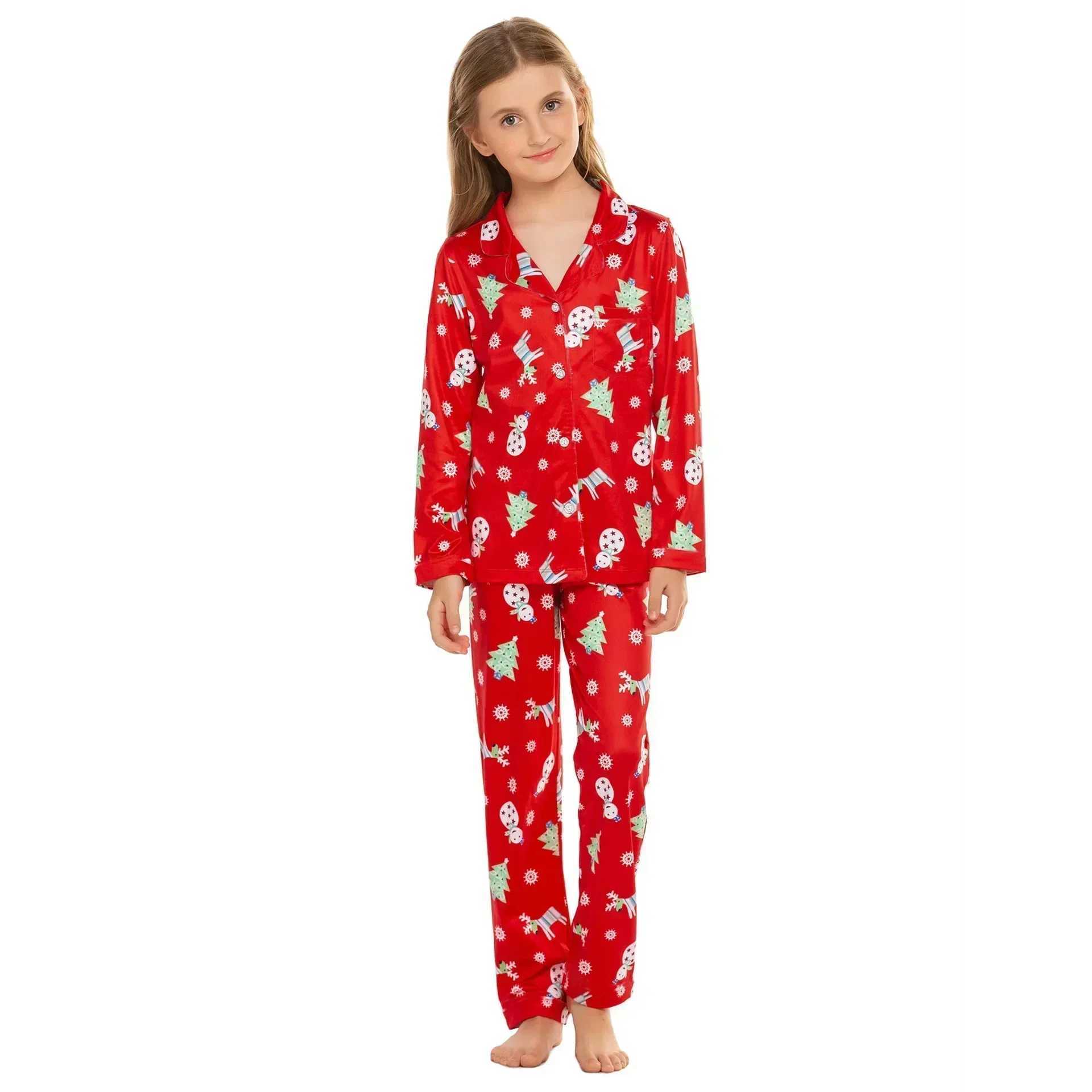 2024 New Family Christmas Matching Set Full Set Printed Adult and Childrens Pajama Set Button Up Shirt+Pants 2-piece Set Pajama W241015