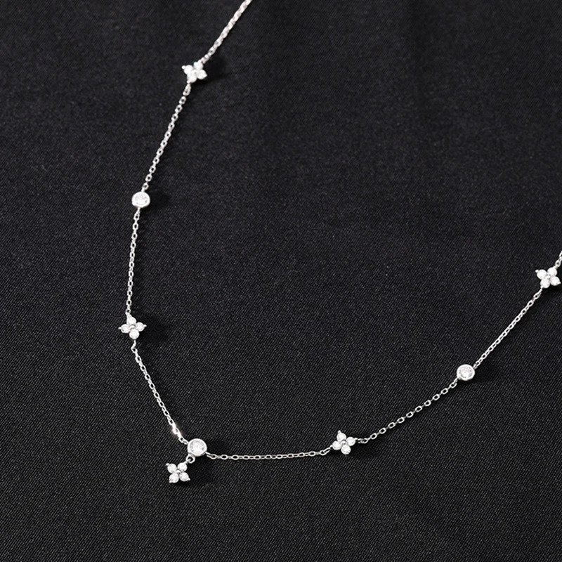 925 Sterling Silver Four leaf Flower Zircon Necklace For Women Choker Clavicle Chain Fine Jewelry Wedding Gift 241010