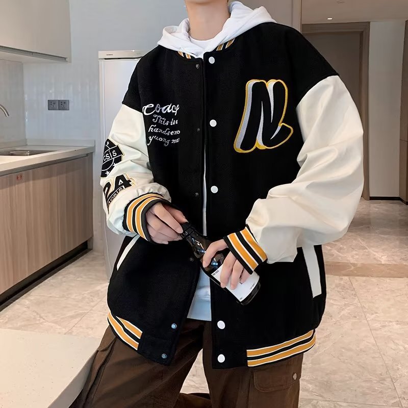 2024 Casual Jackets Embroidery Baseball Uniform Fashion Splicing Jacket Trendy Men's Couple High Street Motorcycle Coat