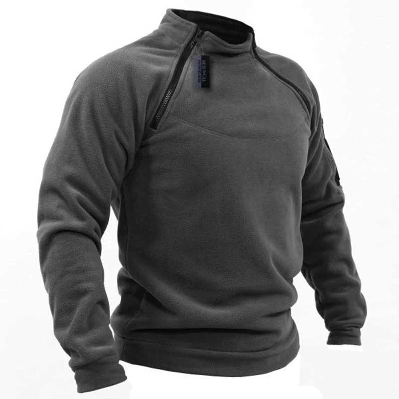 Winter Mens Military Sweatshirt Fleece Zipper Pullover Fashion Mens Solid Color Loose Lamb Thick Jacket Men Clothing StreetwearXJ241017