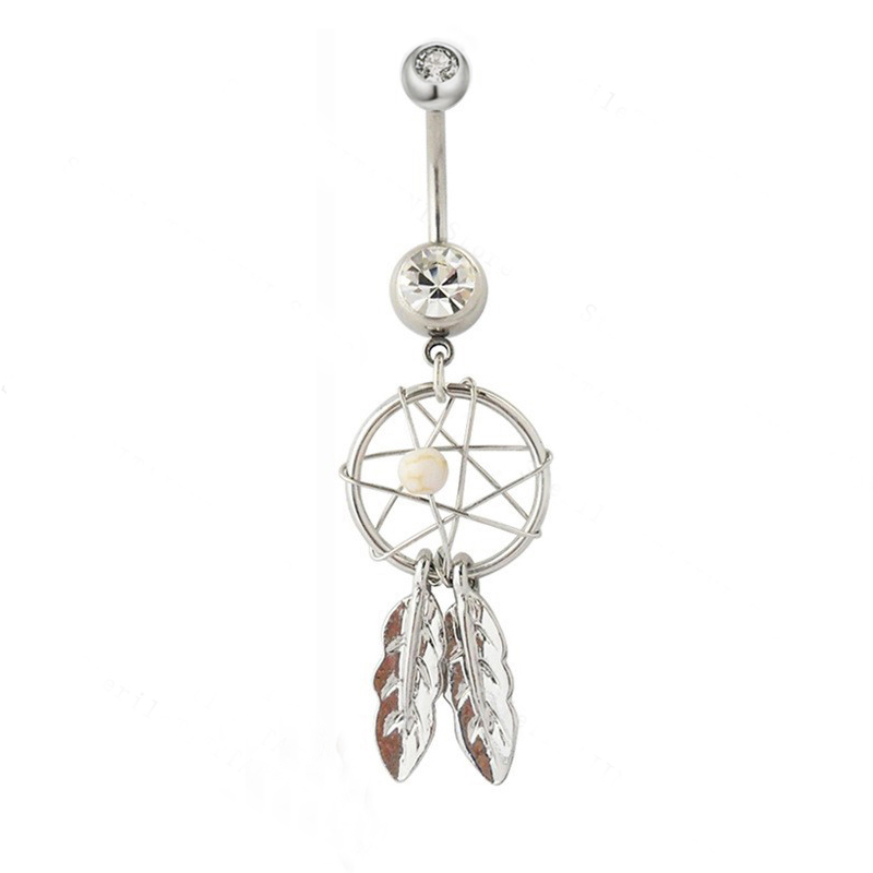 Zircon Crystal Belly Button Ring Dangle Wing Piercing Nombril Ombligo Surgical Steel Barbell Heart Round Navel Stud Body Jewelry