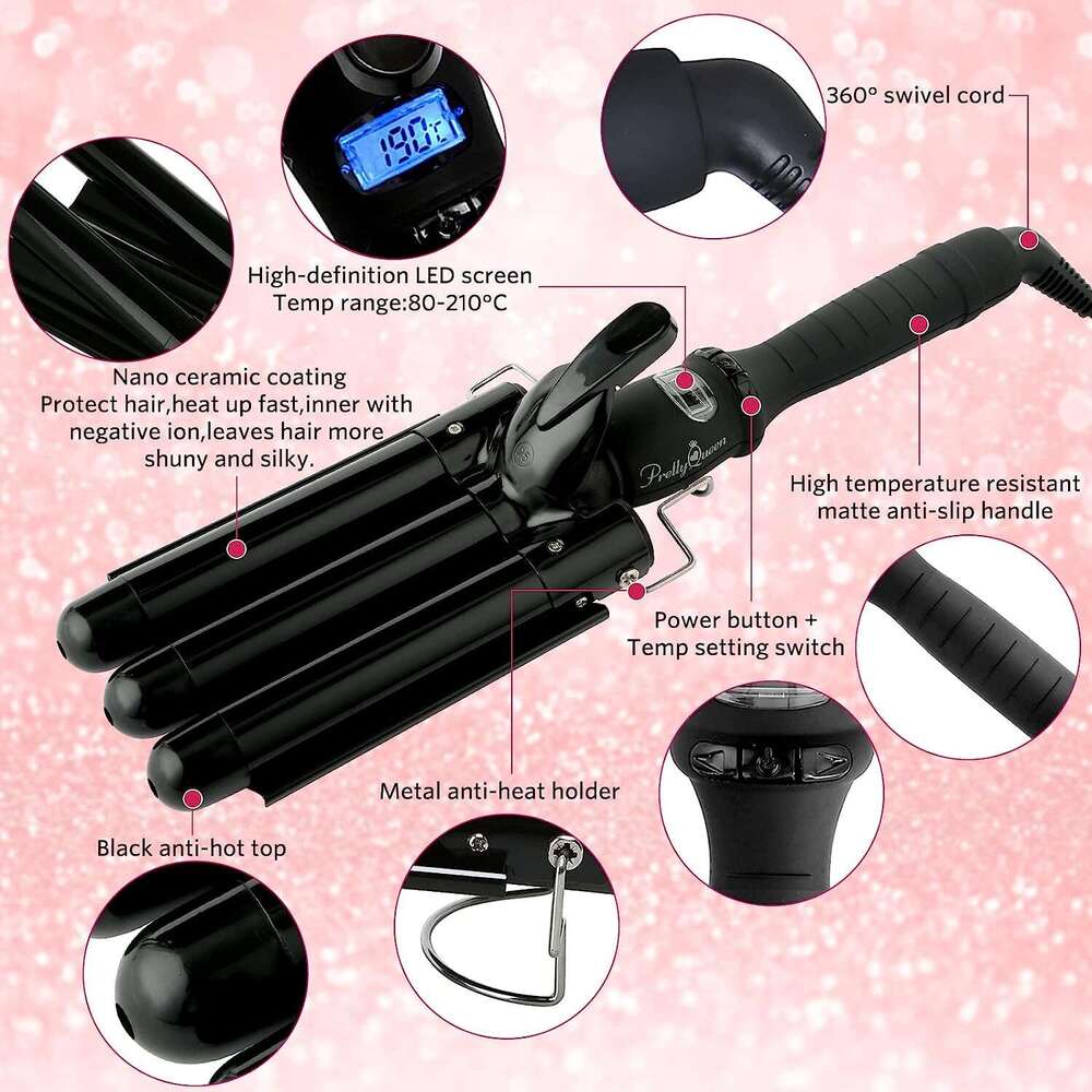 3 Barrel Wand Electric Professional Ceramic Hair Curler Roller Lcd Curg Iron Waver Fashion Styg Tools
