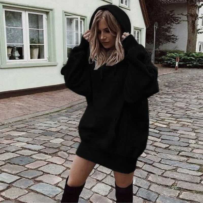 Hot Selling Womens Solid Color Pullover Hooded Loose Long Sleeved Thickened Hoodie for WomenX241016