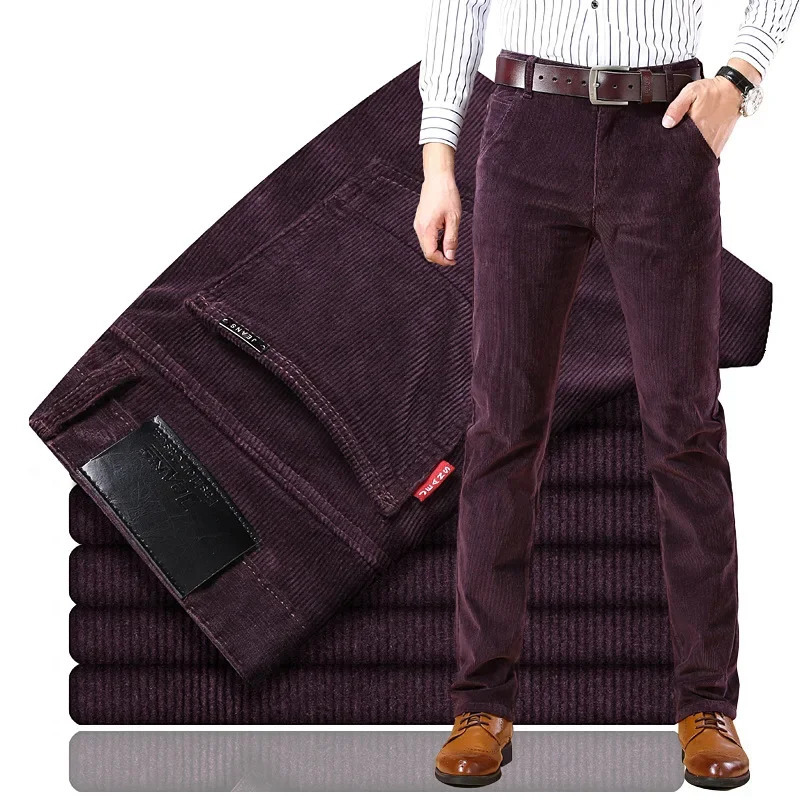 Spring/Autumn Mens Cowboy Casual Pants Straight Leg Loose Suitable for Young Winters Thick Warm Velvet Pants 241017