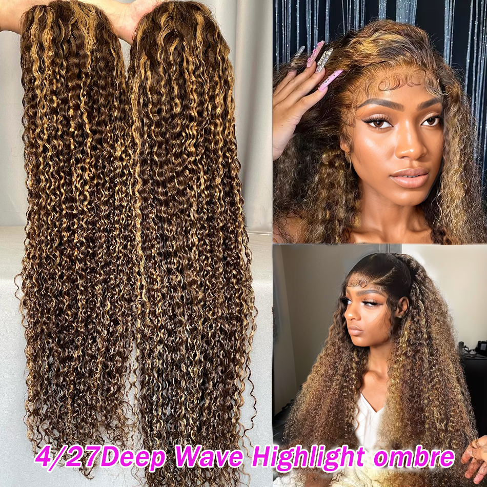 30 32 Inch Curly 13X6 Highlight Wigs Human Hair 100% HD Transparent Lace Front 4/27 Ombre Brown 13X4 Deep Wave Frontal Wig