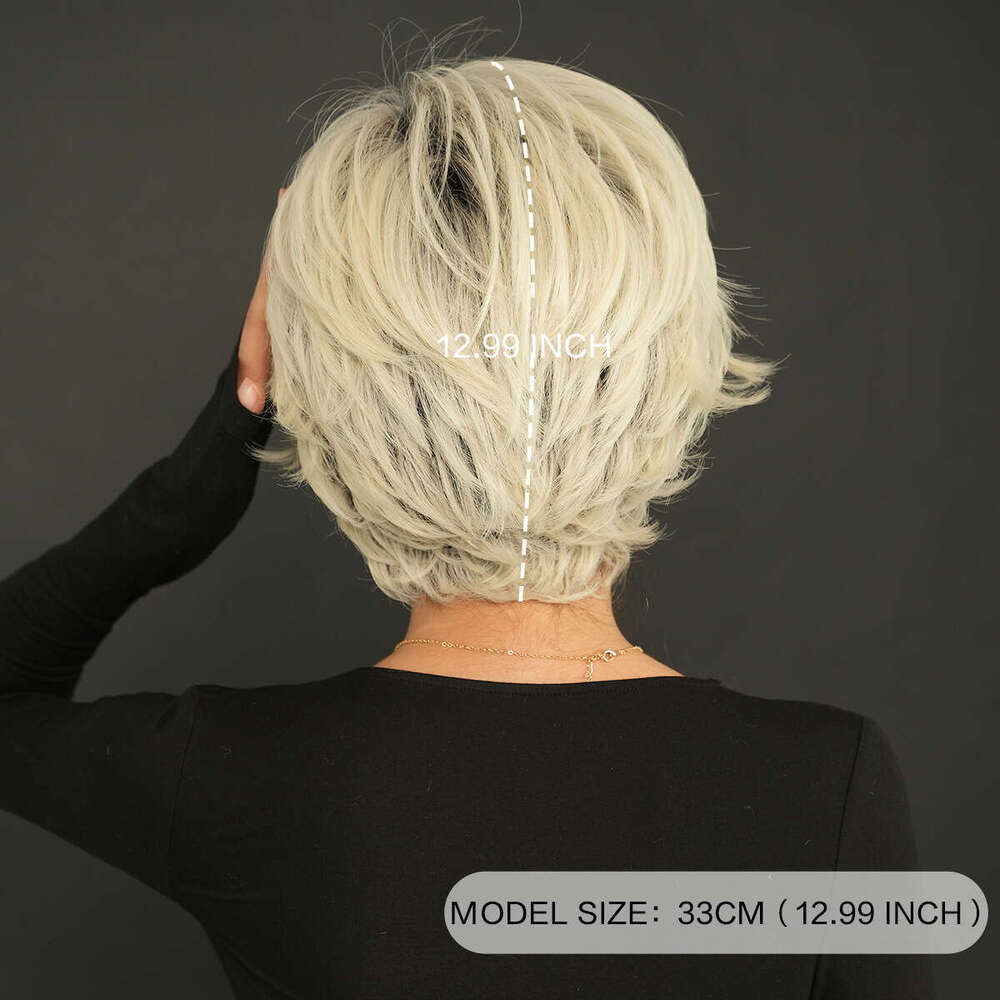 Ladies' Summer Layered Short Hair Platinum Gray Elf Wig Fashionable Top Gradient Synthetic Full Head Cover