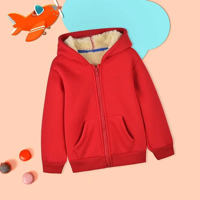 Unisex Winter Fleece Hoodies for Boys Sweatshirt Casual Thicken Warm Kids Zipper Coat Tops 8 9 10 12 Years Girls Clothes Cotumes 241017