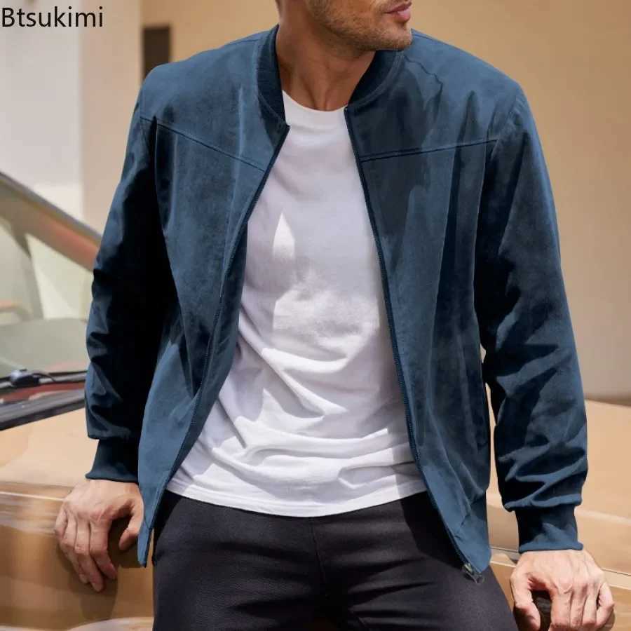 Designer Jacket Bomber Jacket Mens Fashion Suede Jacket Spring and Autumn Solid Vertical Collar Zipper Jacket Mens Retro Handsome Motorcycle Jacket T2