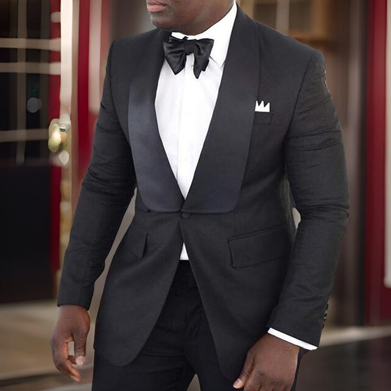 Black Formal Wedding Groom Tuxedo Slim Fit Business Mens Suits 2 Piece Custom Male Fashion African Jacket with Pants 2024