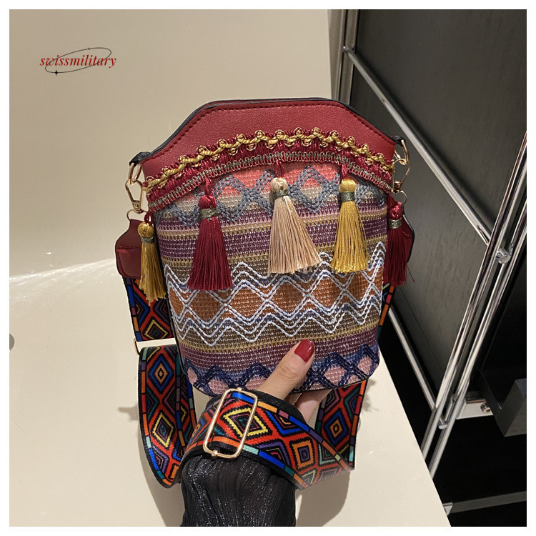 2024 New Ethnic Style Women's Fashion Versatile Crossbody Bucket Bohemian Embroidery Tassel Hanfu Bag #13 swissmilitary