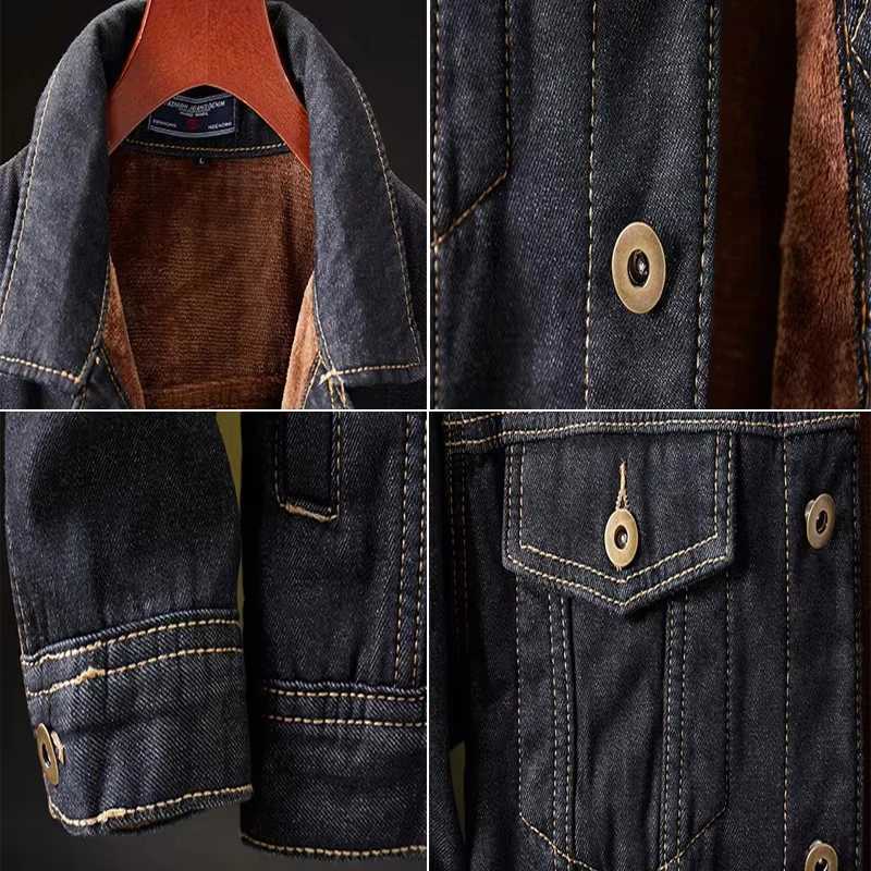 Winter mens denim jacket fashionable mens retro streetwear punk motorcycle denim jacket mens lapel wool warm denim jacket clothing X241017