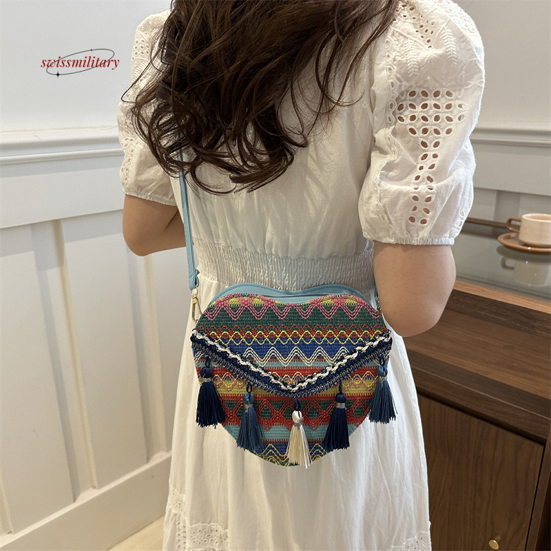 Ethnic style knitted tassel for women 2024 fashion new heart-shaped crossbody Bohemian shoulder bag #16 swissmilitary