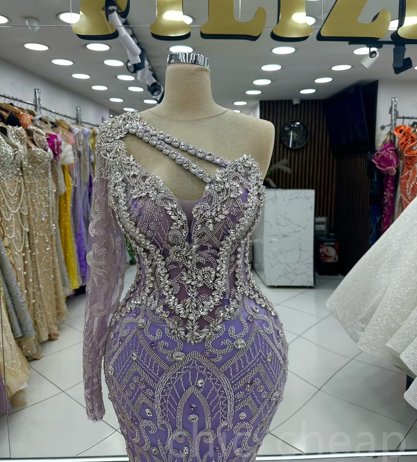 Aso Ebi 2024 Lavender Mermaid Prom Dresses Rhinestones Sequined One Shoulder Evening Formal Party Second Reception Birthday Gowns Dress For Special Oc