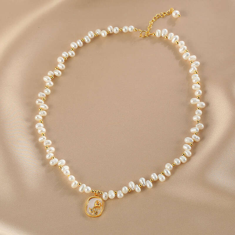 Natural necklace women's rose mirror geometric pendant starry sky natural pearl necklace light collarbone chain