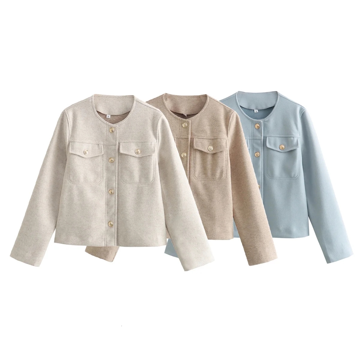 Women's Bombers With Button Solid Casual Outwear Inszartrafz 2024 Elegant Fashion Long Sleeve Tops Woman Coat Jacket
