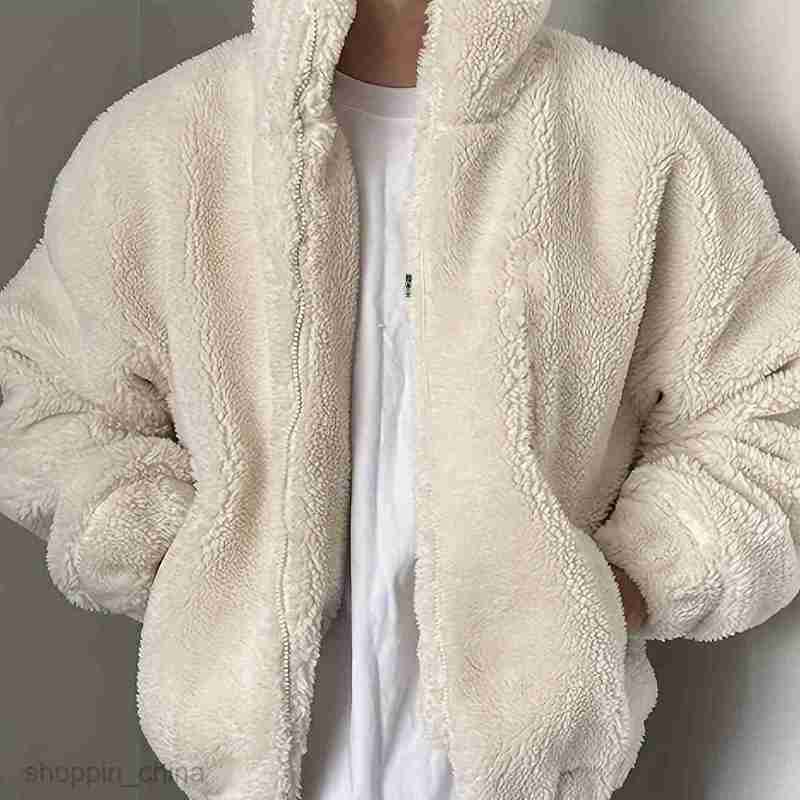 Men's Jackets Coats Men's coat, autumn and winter double-sided velvet warm jacket, loose stand up collar sweatshirt