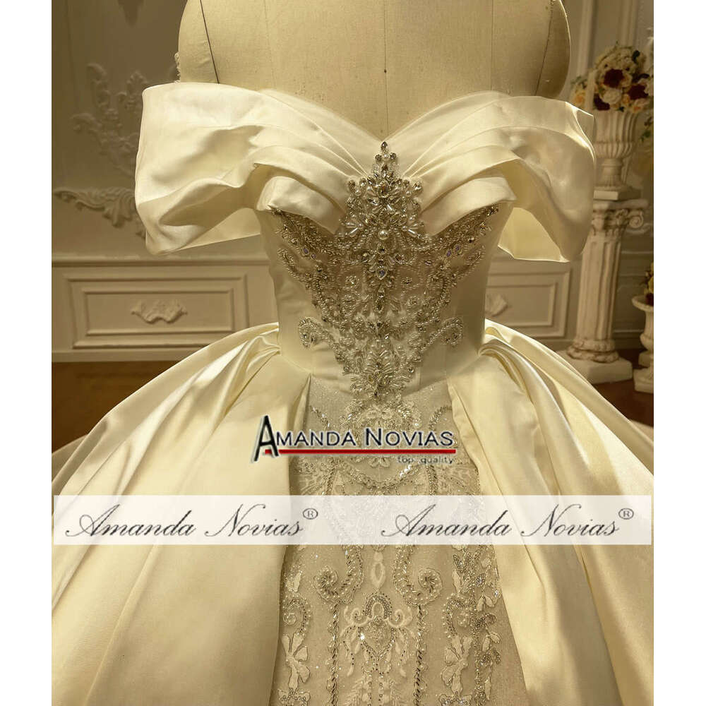 Amanda Novias Off Shoulder Satin Wedding Dress