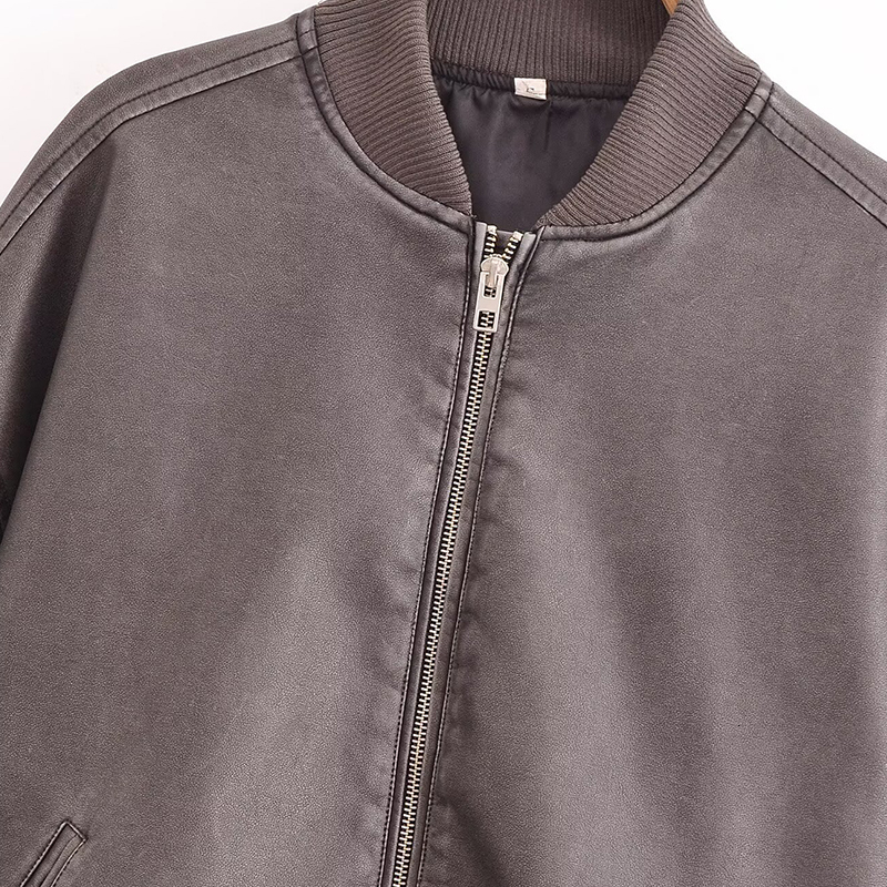 Faux Leather Jackets Women's Pu Long Sleeve Outwear Elegant Solid Fashion 2024 Inszart Casual Loose With Zipper Woman Coat