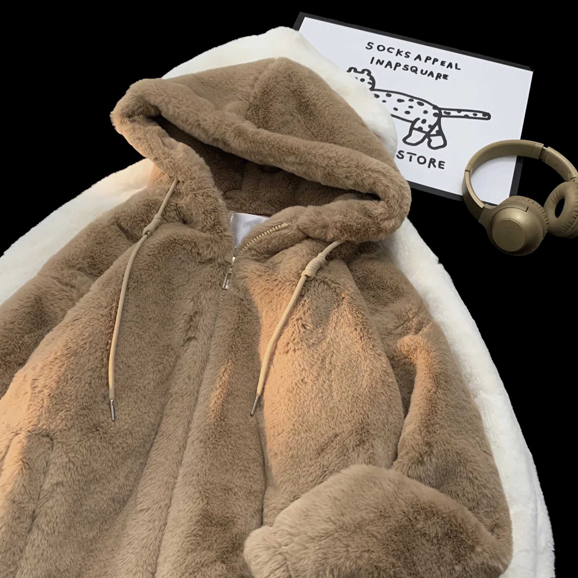 Men Lamb Wool Cotton Coat 2023 Winter Girls Wear New Student Loose Fitting Japanese Hooded Plush Thickened Trendy ParkasXJ241017