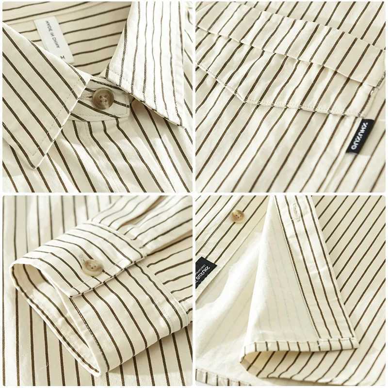 2024 Spring New 100% Cotton Simple Striped Long Sleeve Shirts for Men Clothing Solid Color Loose Soft White Shirt CM6968 LX241017