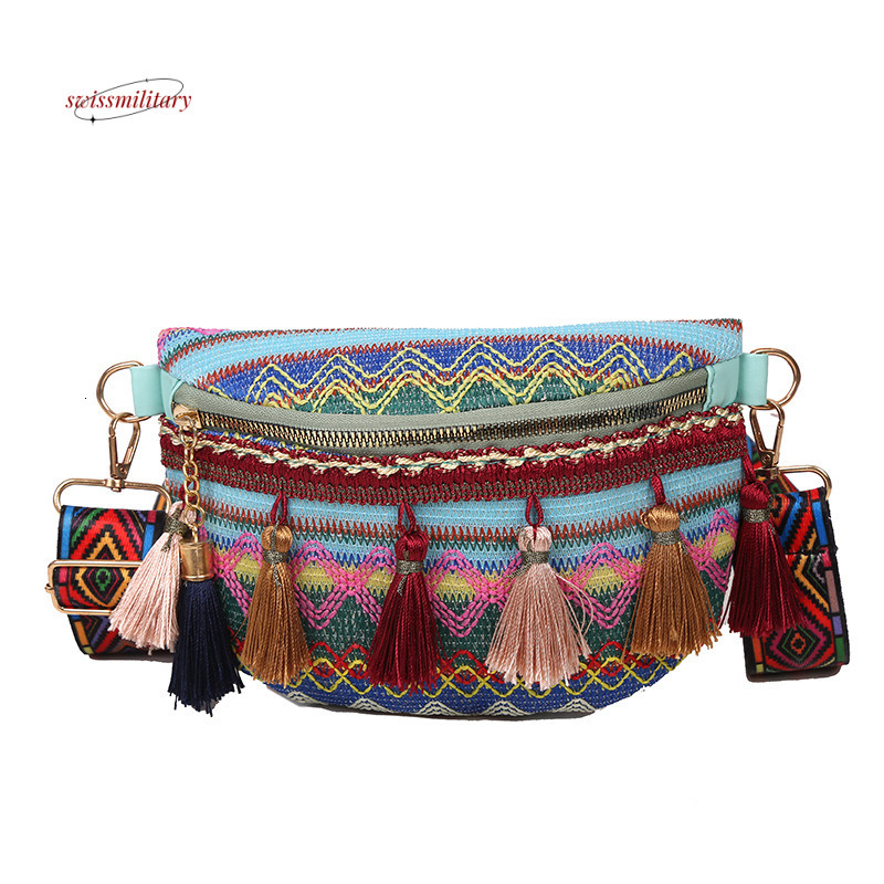 New Bohemian Ethnic Style Wide Strap Woven Versatile Tassel Bucket Oblique Straddle Single Shoulder Women's Bag #11 swissmilitary