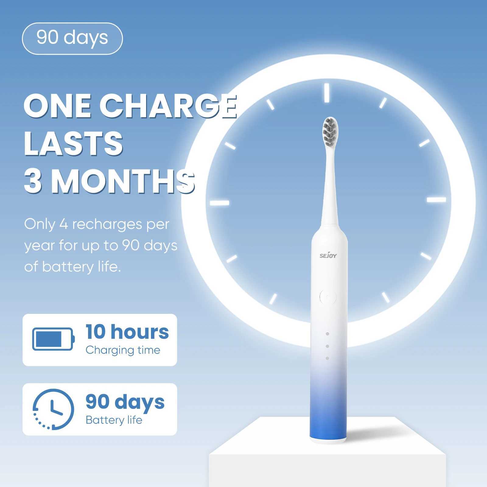 Sejoy Smart Electric Sonic Toothbrush 6-Mode Toothbrush USB Charging Battery with Long Life Comes with 8 Replacement Heads M241017