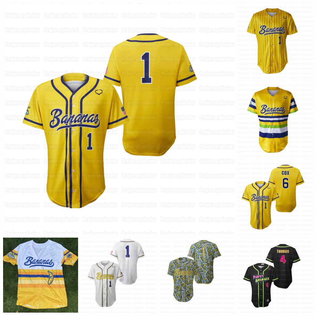 Savannah Bananas Baseball Jersey Eric Jones Noah Bridges Noah Niznik Adam Virant Zack Gillum Reese Alexiades Ryan Cox Kyle Luigs Jackson Olson Eric Jones