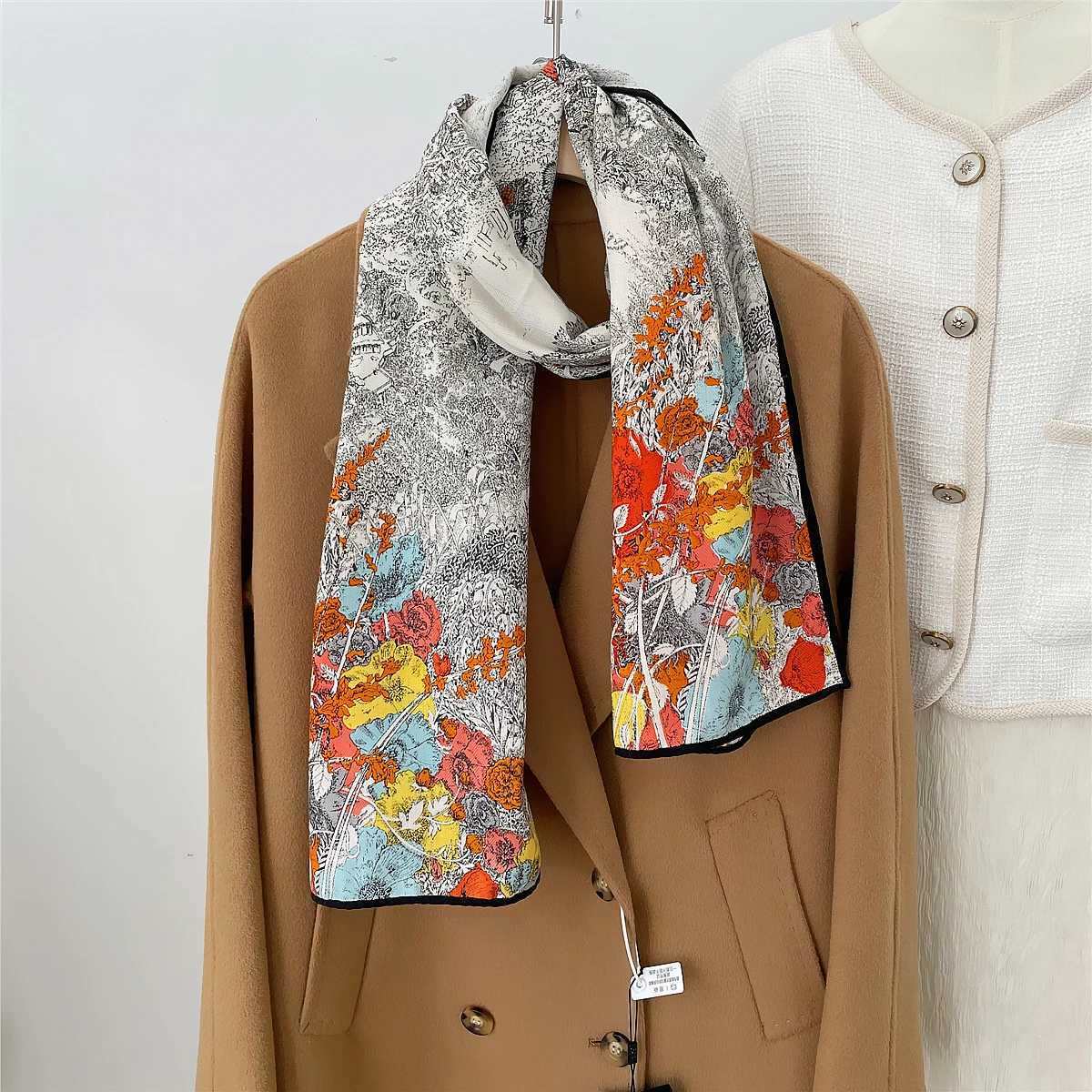 160x33CM Winter Silk Cashmere Scarf Temperate Tropical Jungle Plant Handmade Curled Shawl Warm Long Scarf Package Pashmina Bandage X241017